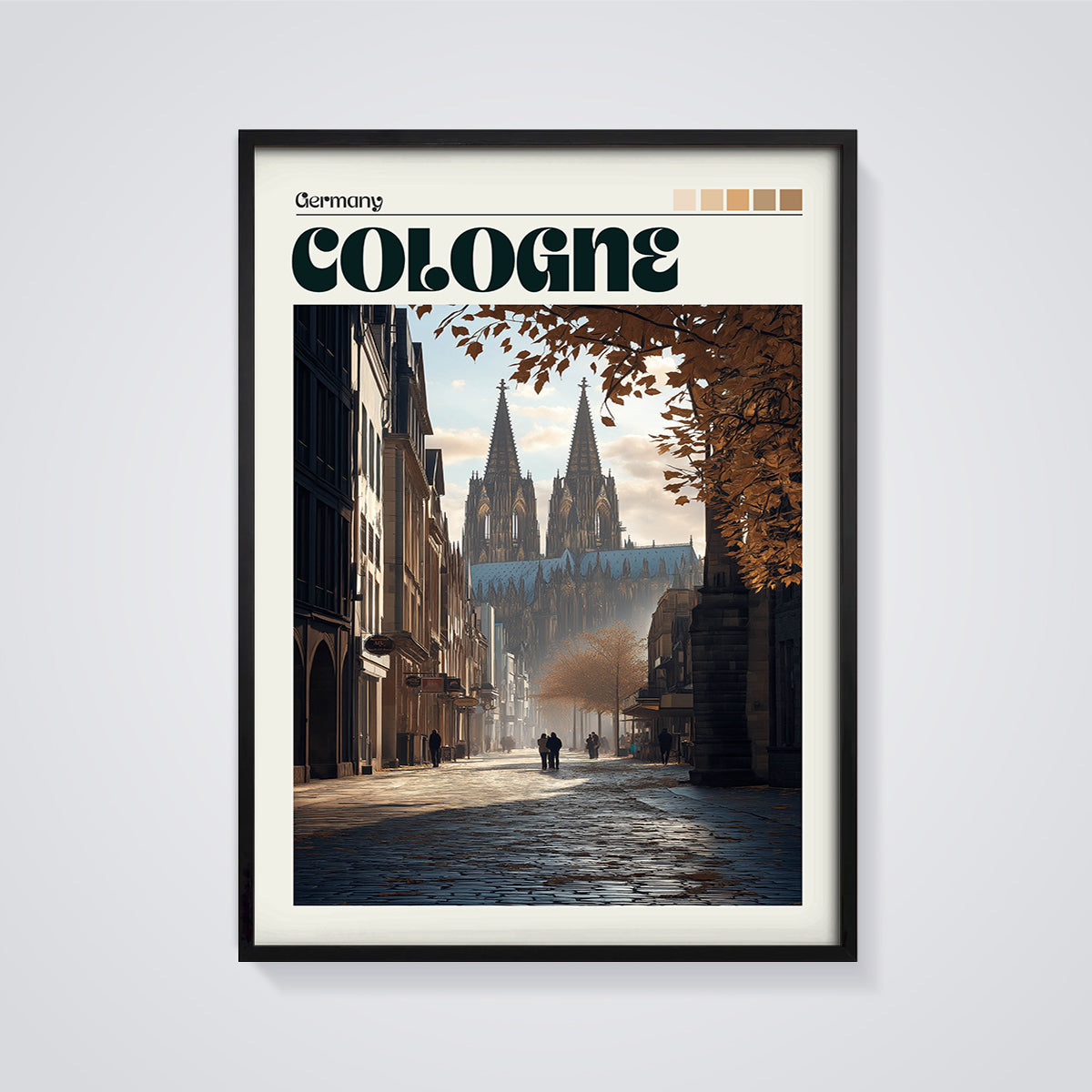 Cologne Germany Cathedral Print framed in black on a grey background