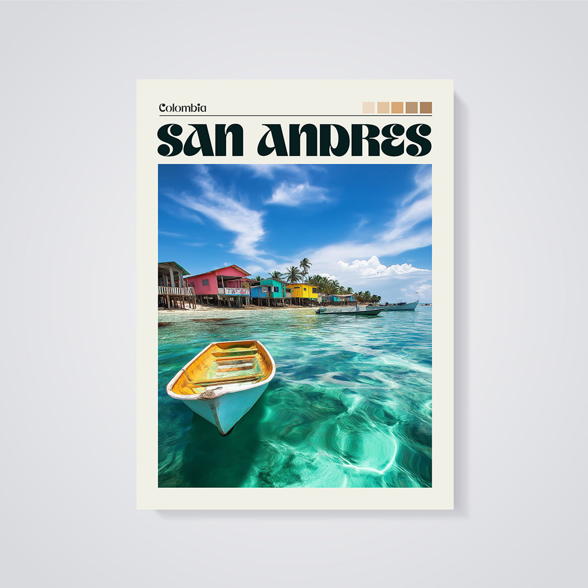 Colombia San Andres Travel Print unframed on a grey background