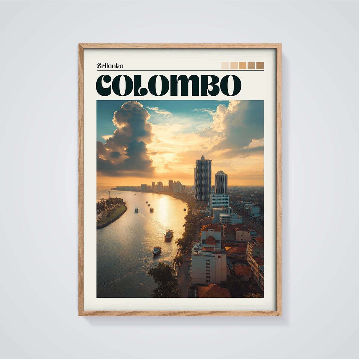 Colombo Sri Lanka Sunset Print framed in oak on a grey background