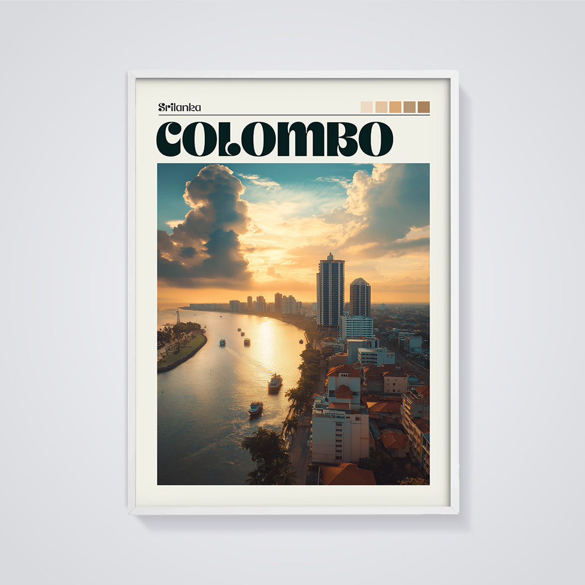 Colombo Sri Lanka Sunset Print framed in white on a grey background