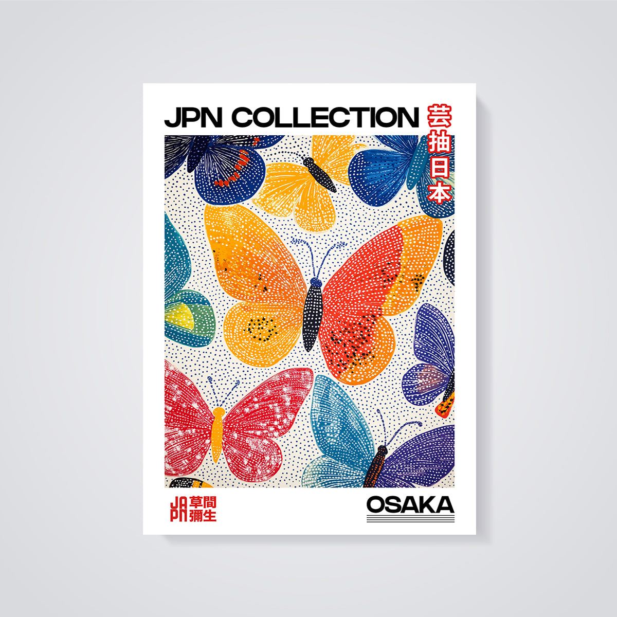 Colorful Butterfly Pattern Print unframed on a grey background