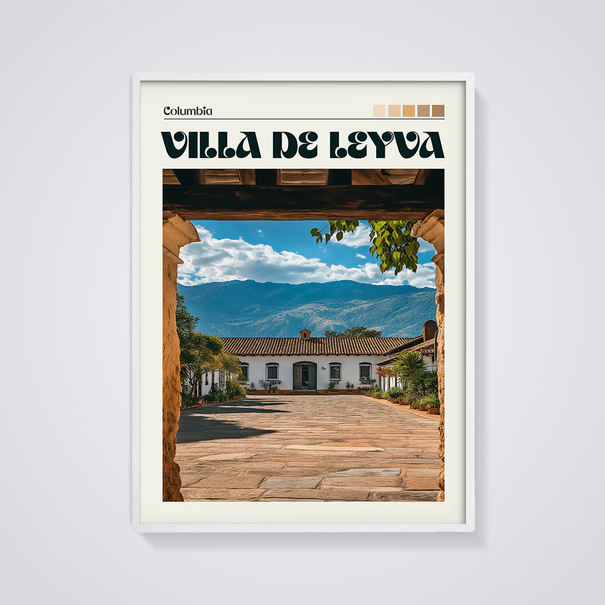 Columbia Villa de Leyva Print framed in white on a grey background
