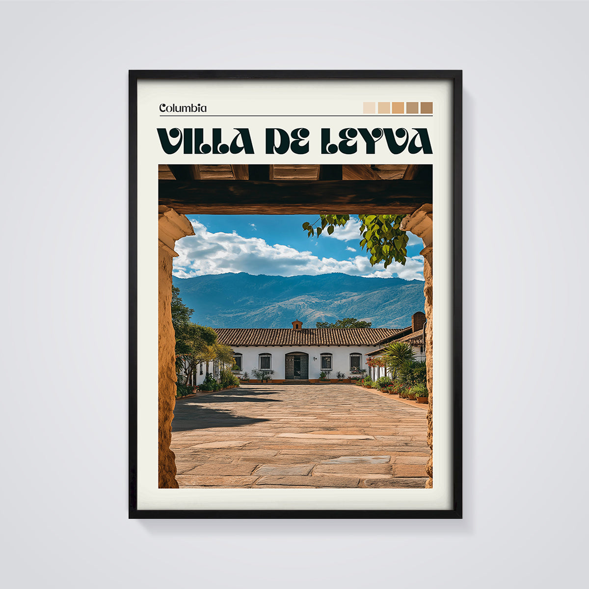 Columbia Villa de Leyva Print framed in black on a grey background