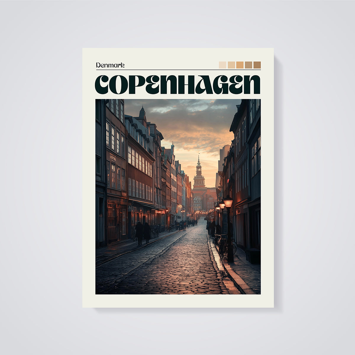 Copenhagen Sunset Street Print unframed on a grey background