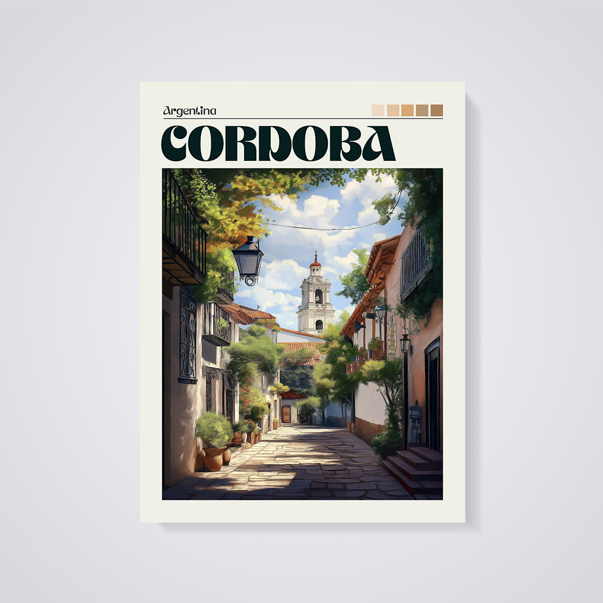 Cordoba Historic Street Print unframed on a grey background