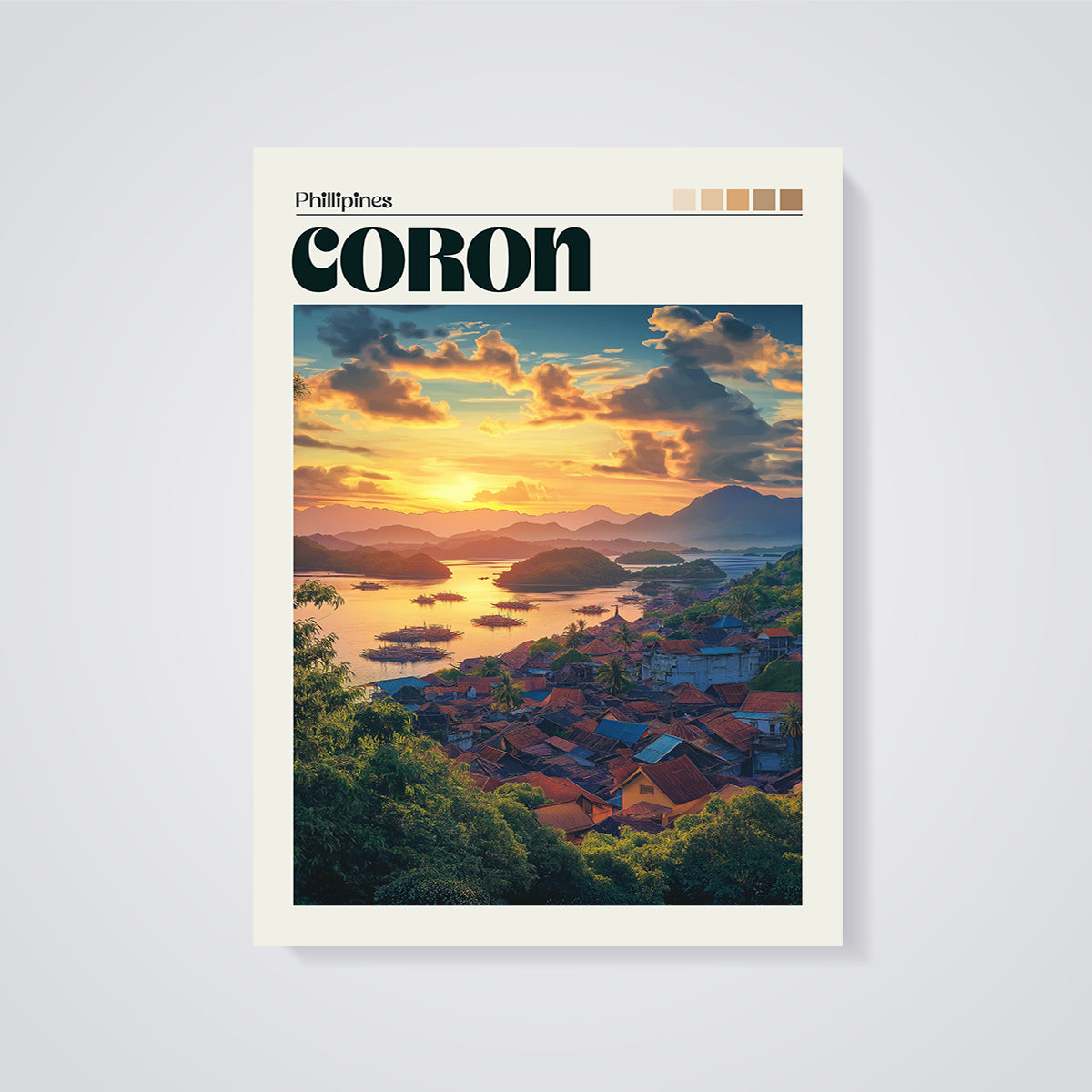 Coron Philippines Sunset Print unframed on a grey background