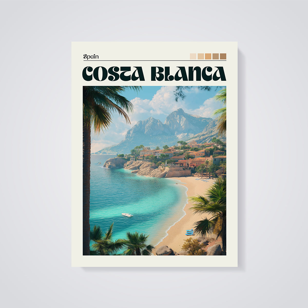 Costa Blanca Spain Beach Print unframed on a grey background