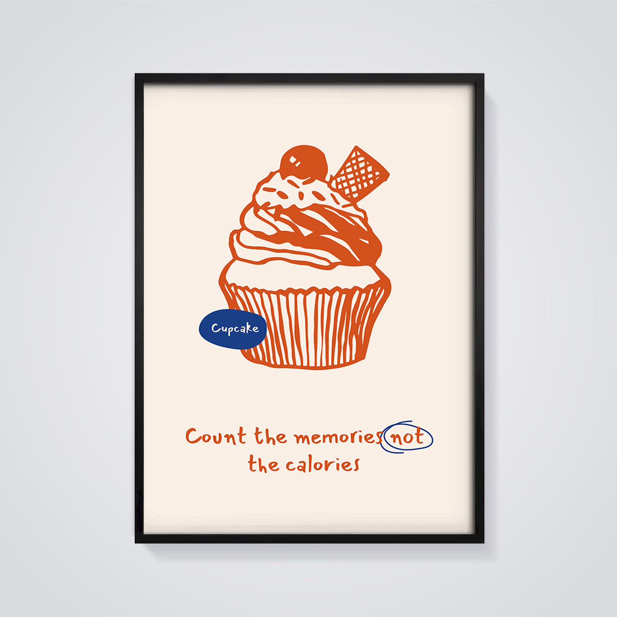 Count the Memories Cupcake Print framed in black on a grey background