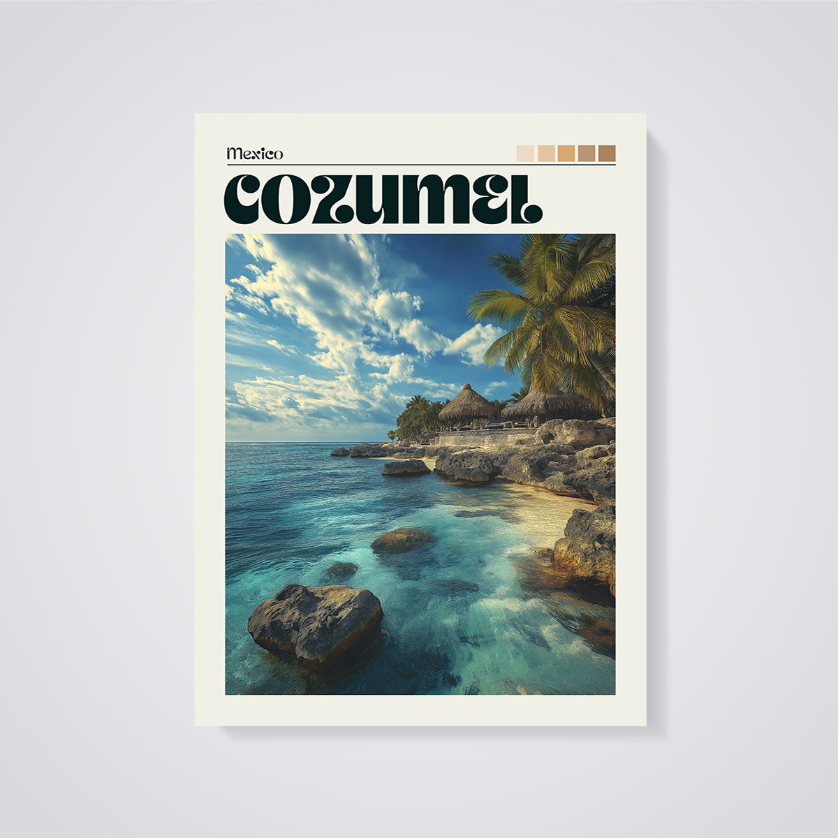 Cozumel Mexico Tropical Beach Print unframed on a grey background