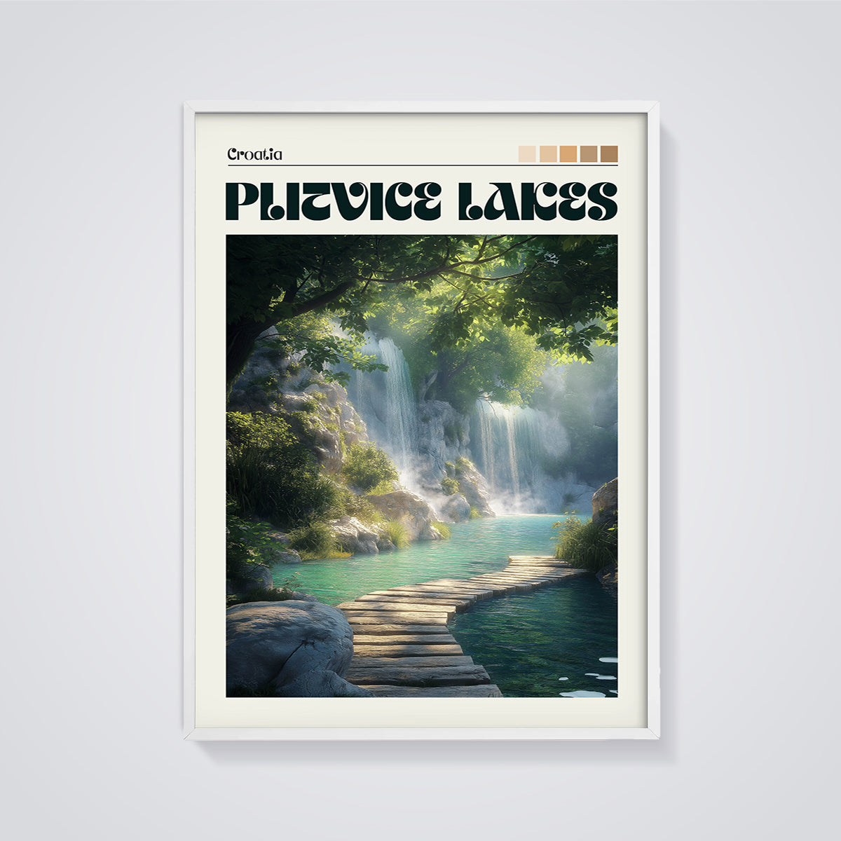 Croatia Plitvice Lakes Print framed in white on a grey background