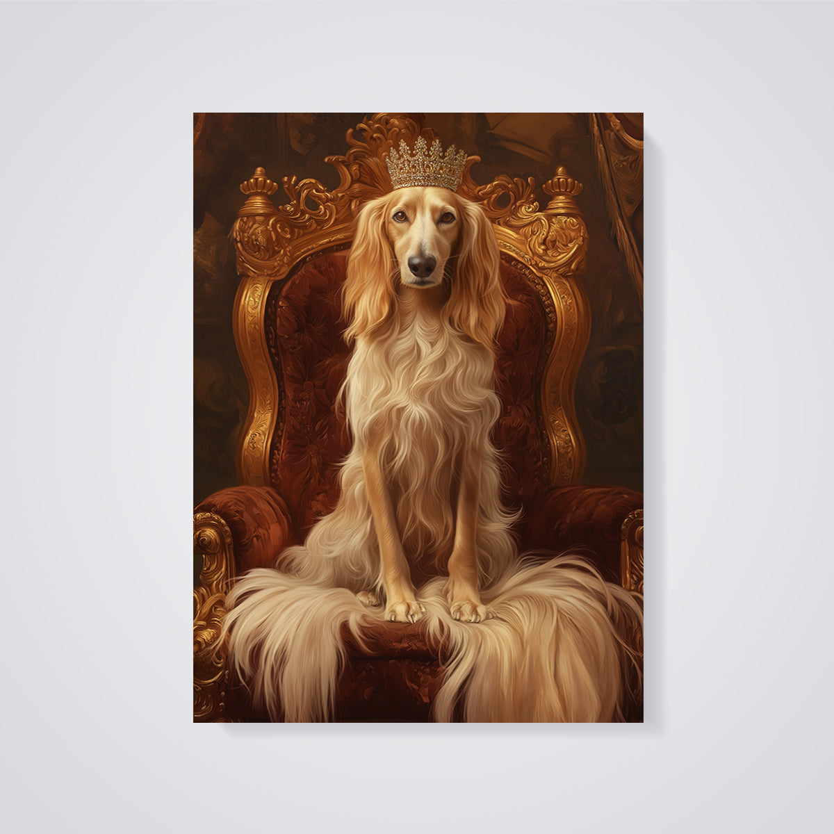 Crowned Afghan Hound Print unframed on a grey background