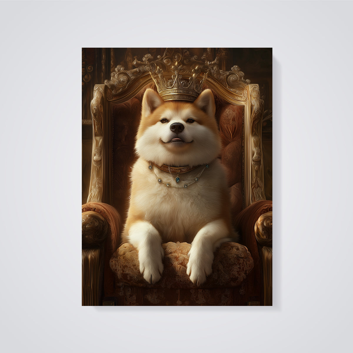 Crowned Akita King Print unframed on a grey background