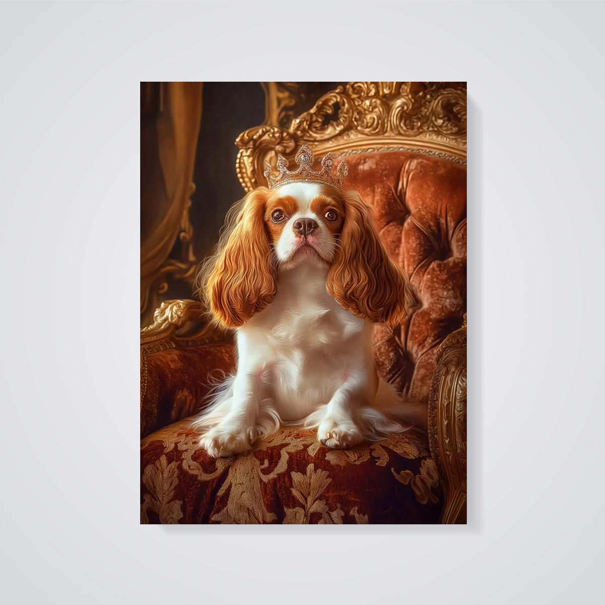 Crowned Cavalier King Charles Print unframed on a grey background