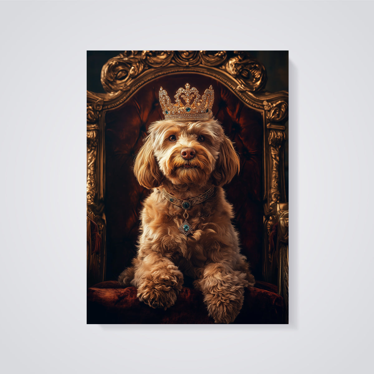 Crowned Dog Portrait Print unframed on a grey background