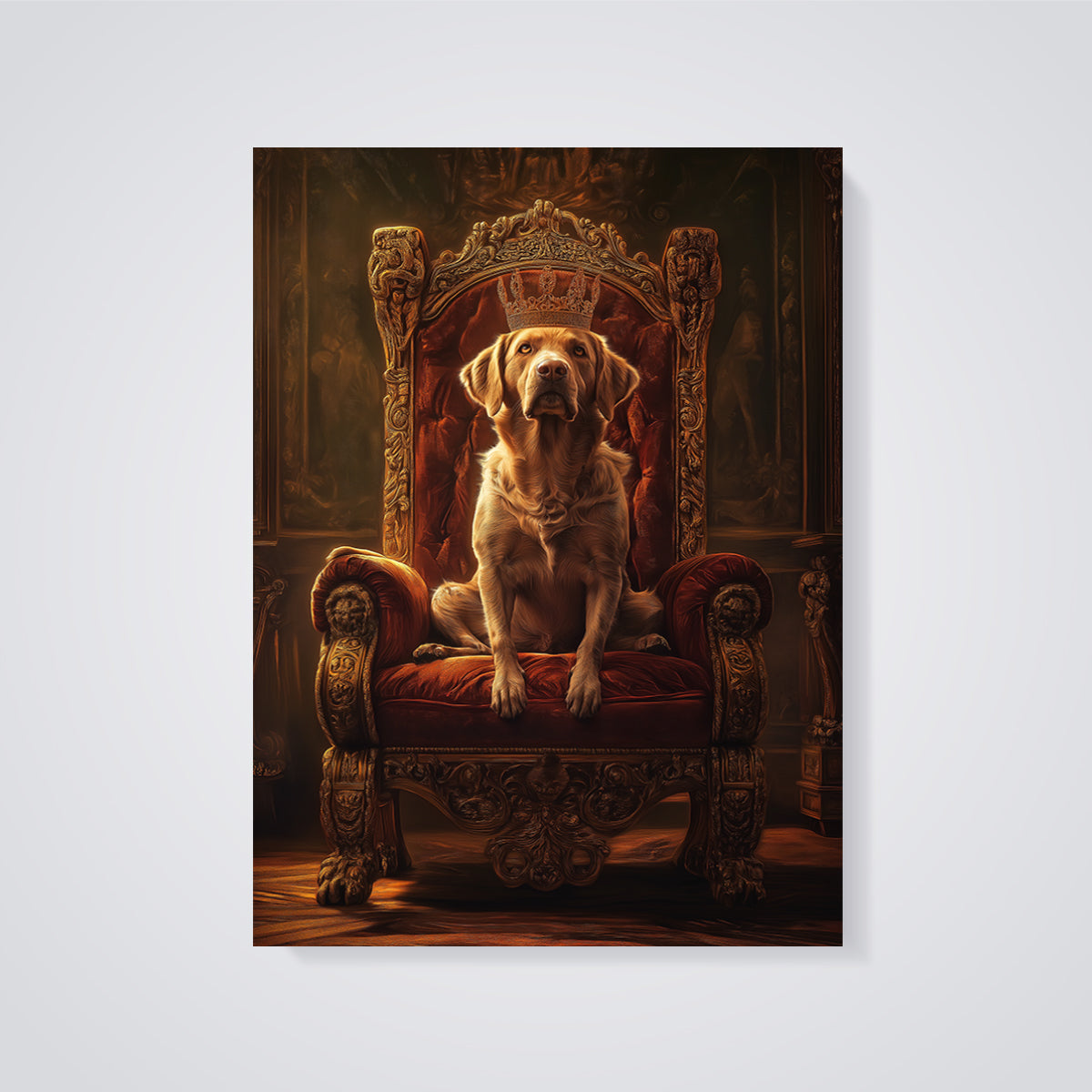 Crowned Golden Retriever Print unframed on a grey background