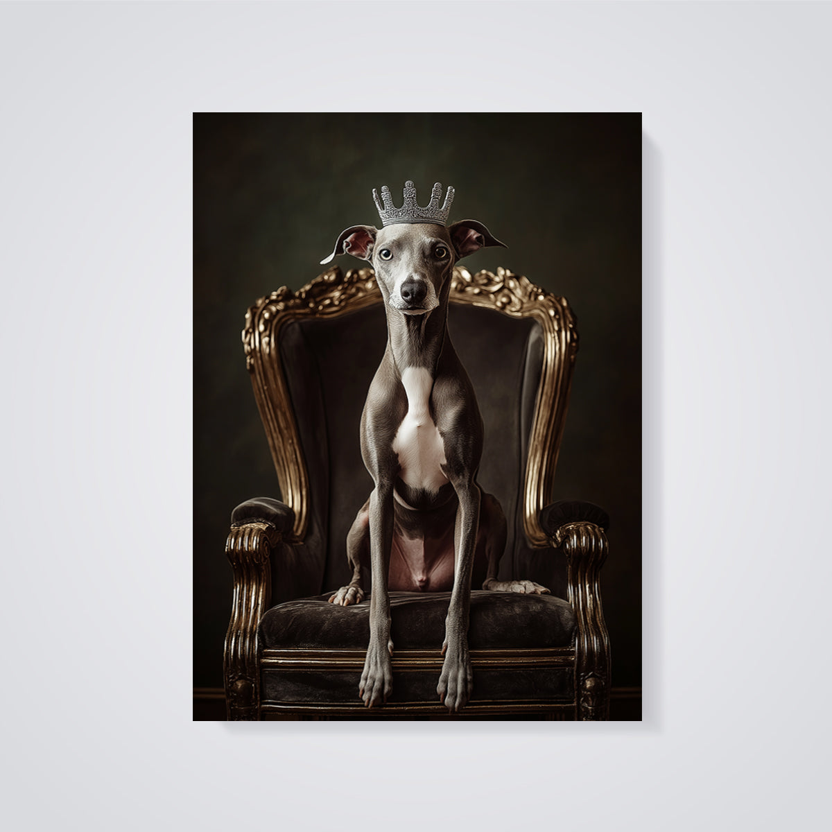 Crowned Italian Greyhound Print unframed on a grey background
