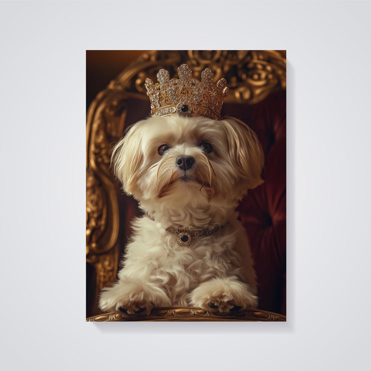 Crowned Maltese Dog Print unframed on a grey background