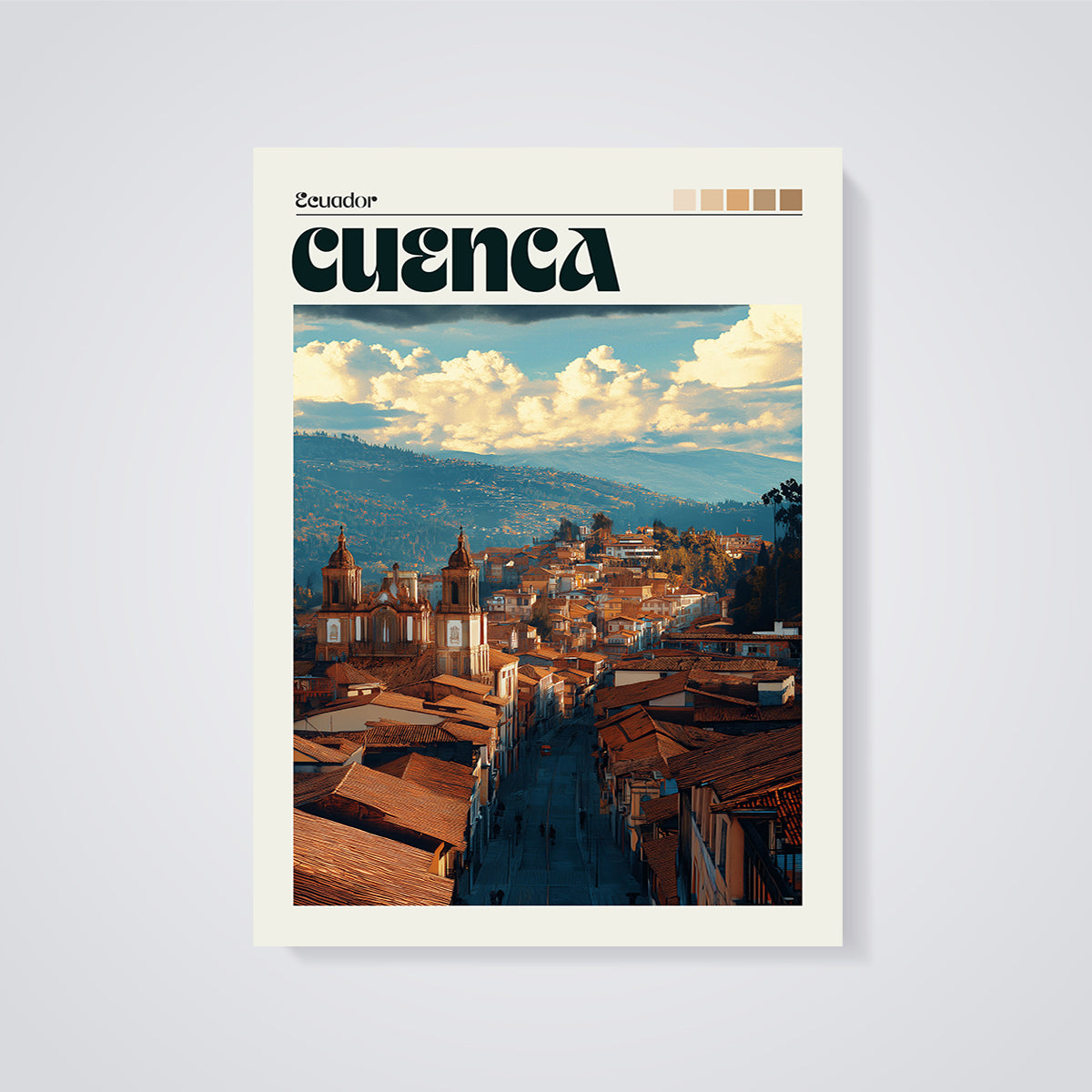 Cuenca Ecuador Cityscape Print unframed on a grey background