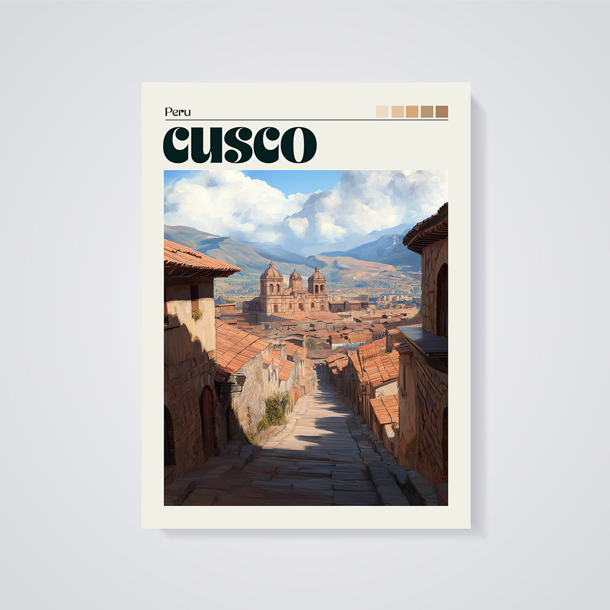 Cusco City View Print unframed on a grey background