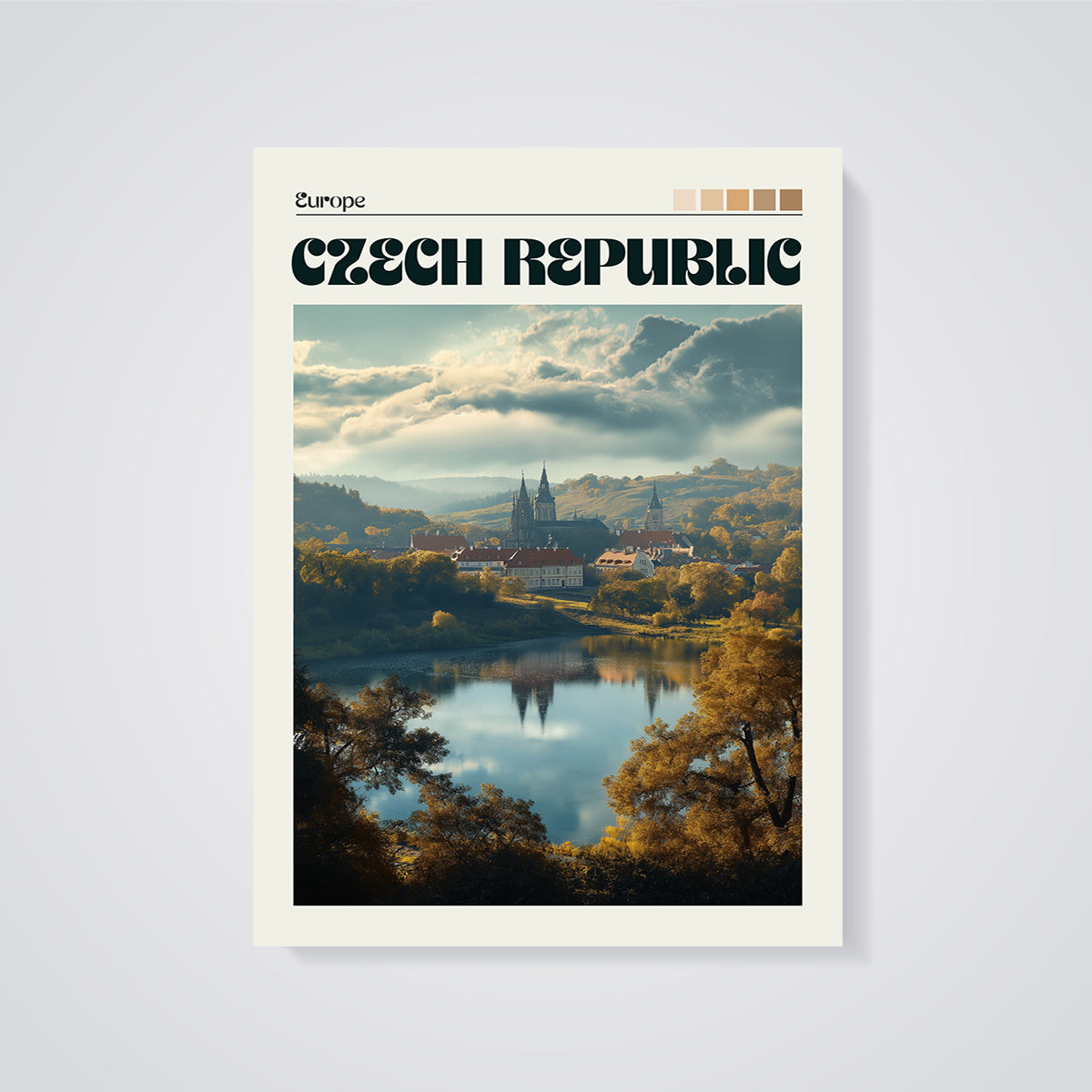 Czech Republic Cathedral Landscape Print unframed on a grey background