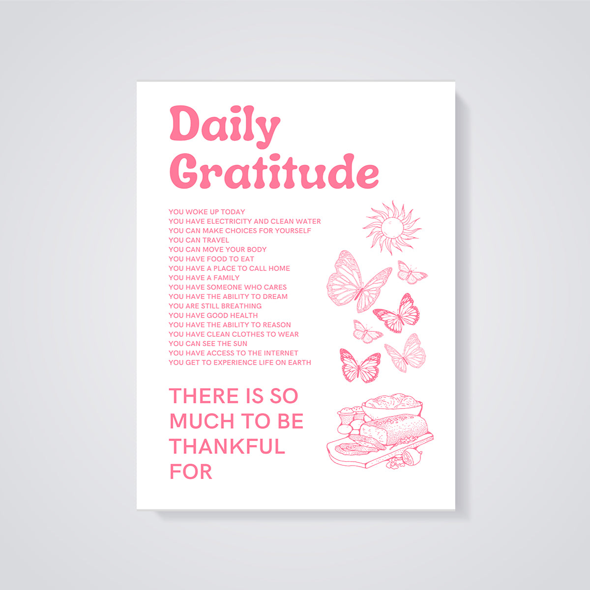 Daily Gratitude Affirmation Print unframed on a grey background