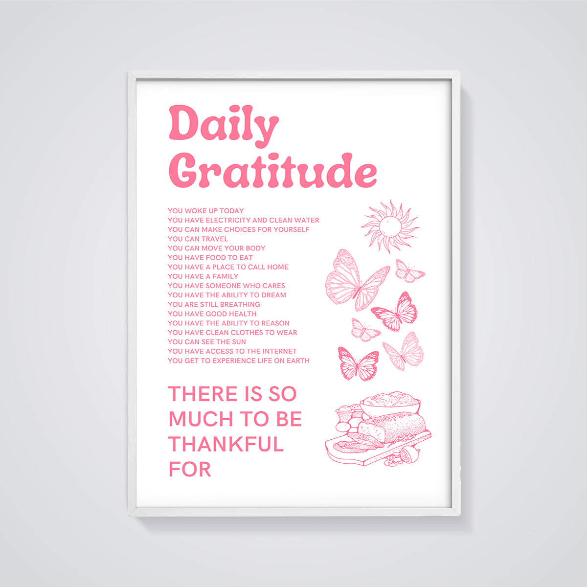 Daily Gratitude Affirmation Print framed in white on a grey background