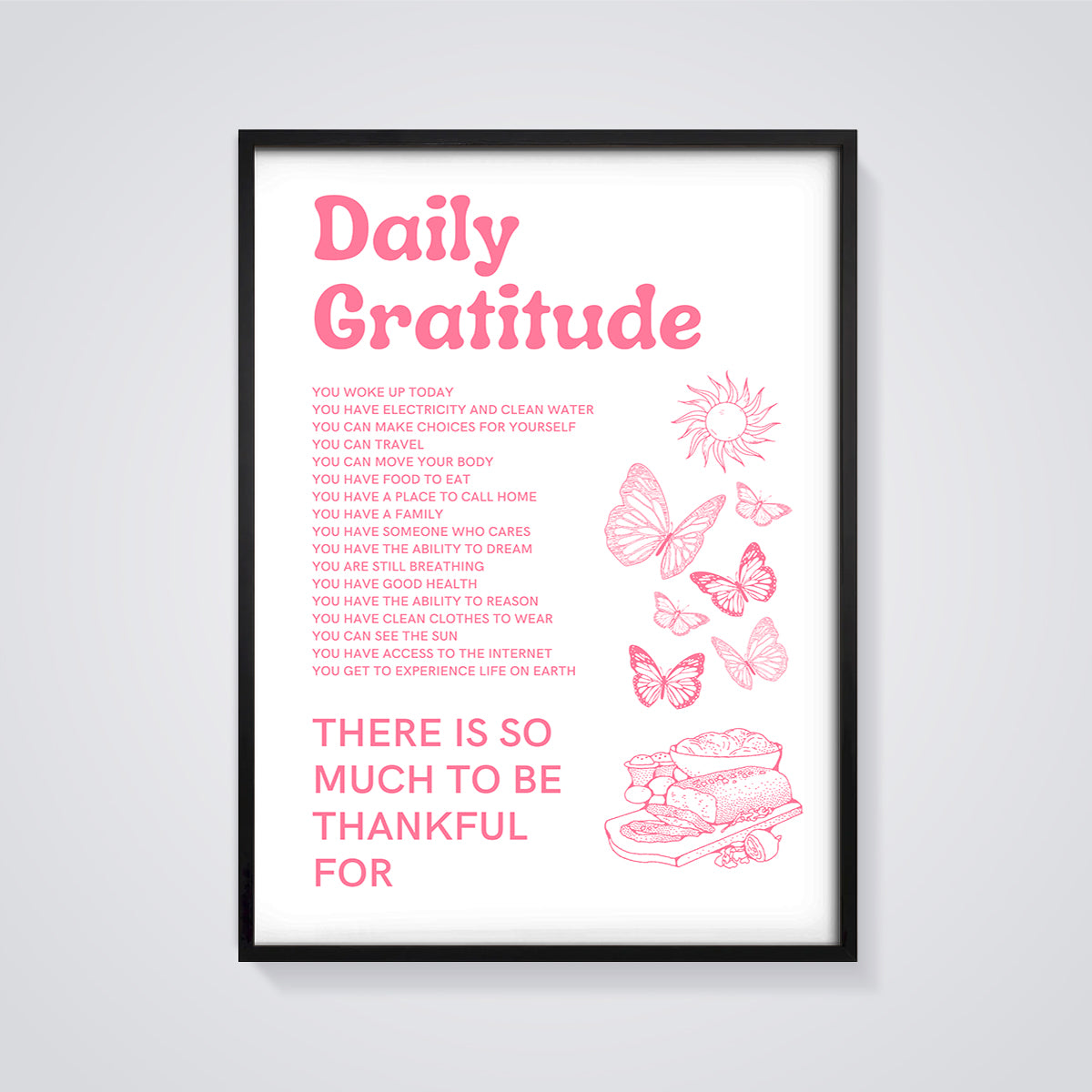 Daily Gratitude Affirmation Print framed in black on a grey background