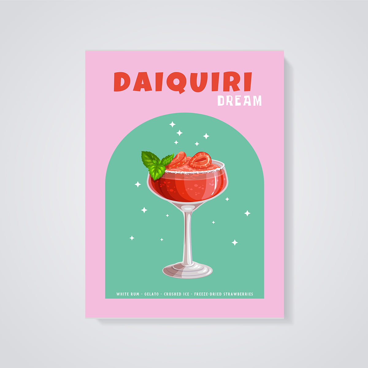 Daiquiri Dream Cocktail Print unframed on a grey background