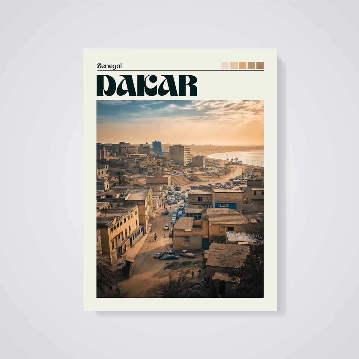 Dakar, Senegal Cityscape Print unframed on a grey background