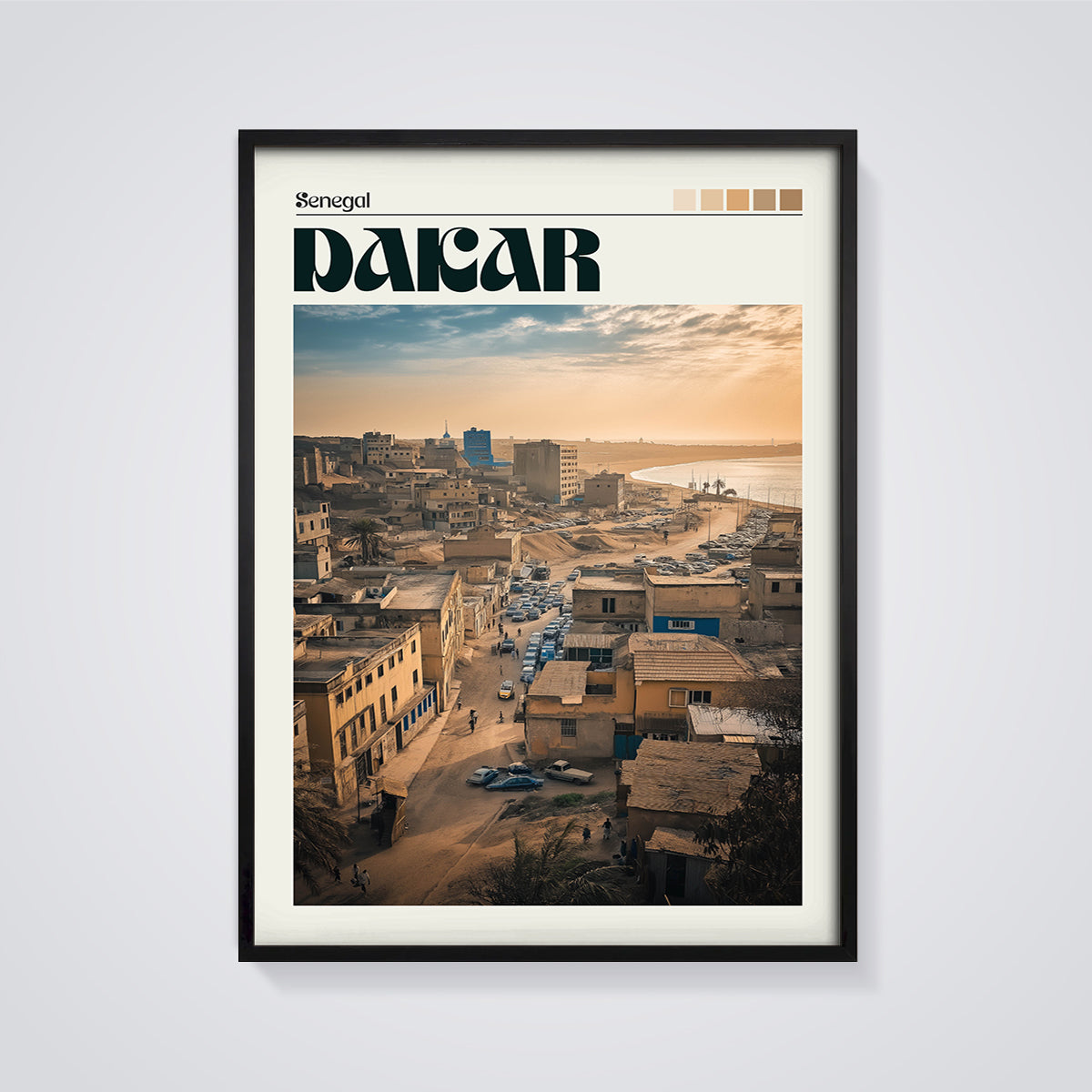 Dakar, Senegal Cityscape Print framed in black on a grey background
