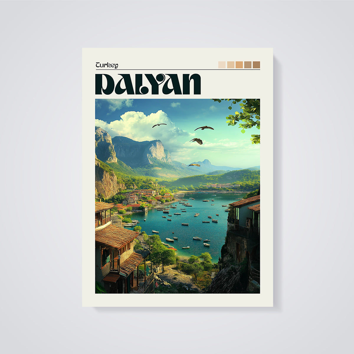 Dalyan Coastal Bay Print unframed on a grey background