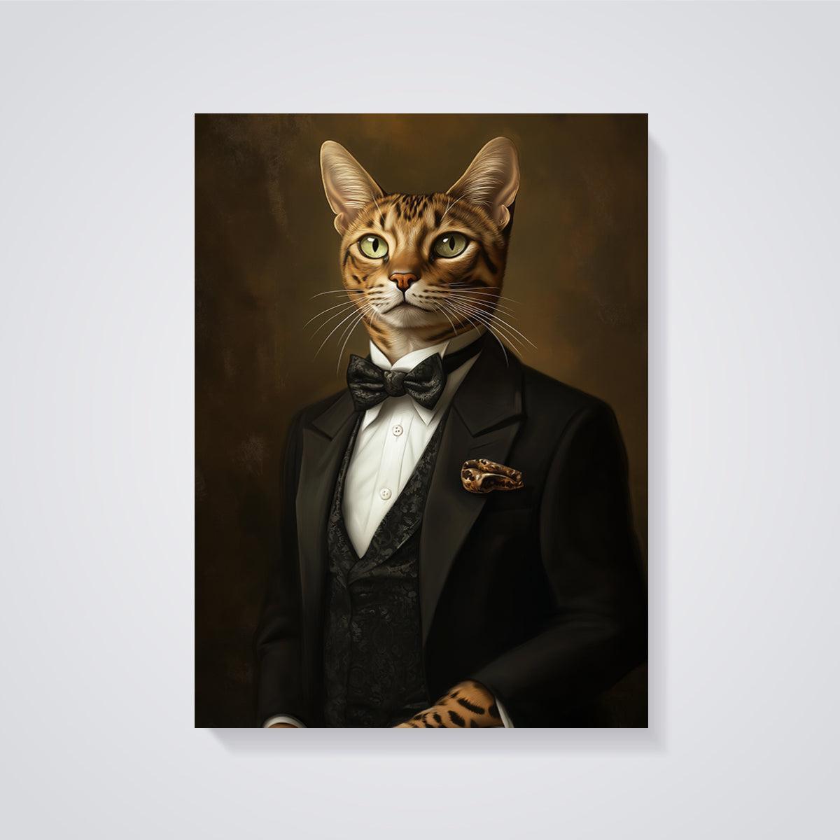 Dapper Bengal Cat Print unframed on a grey background