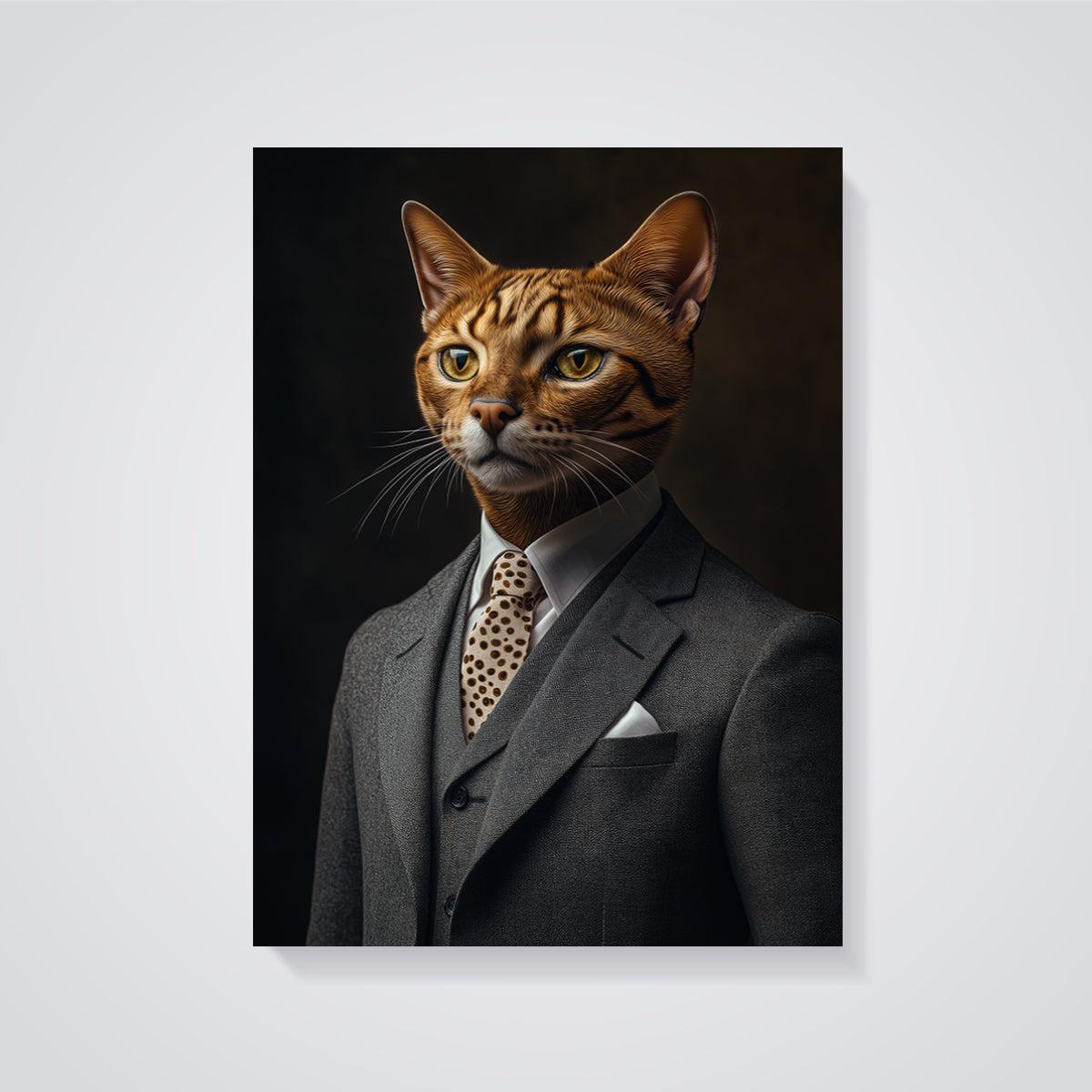 Dapper Bengal Cat Print Aesthetic unframed on a grey background