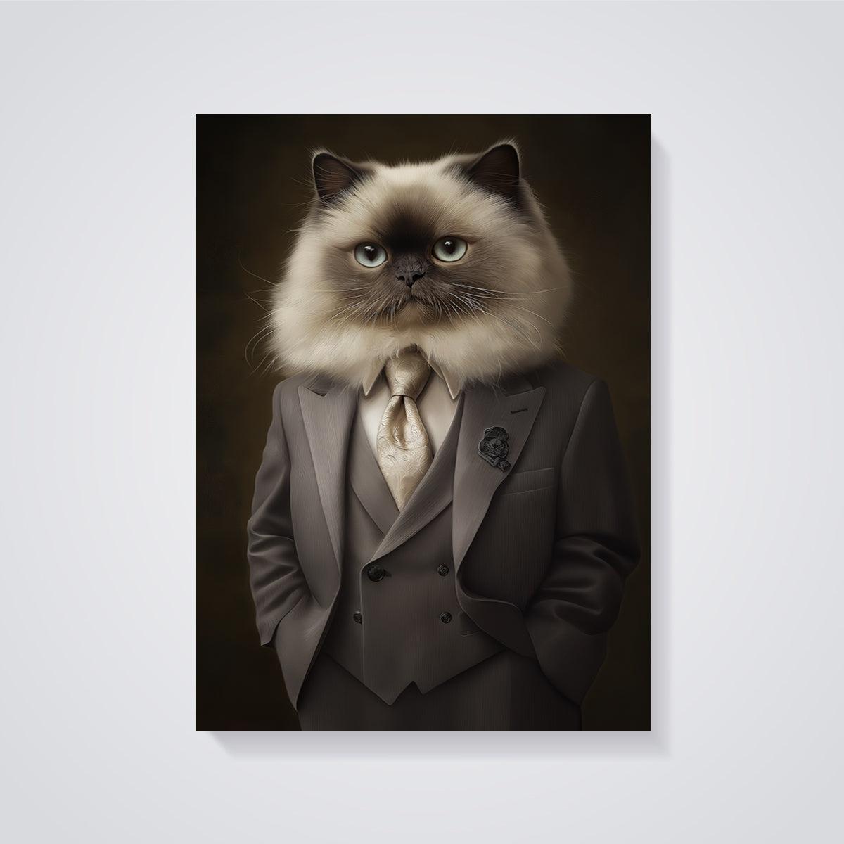Dapper Persian Cat Print unframed on a grey background