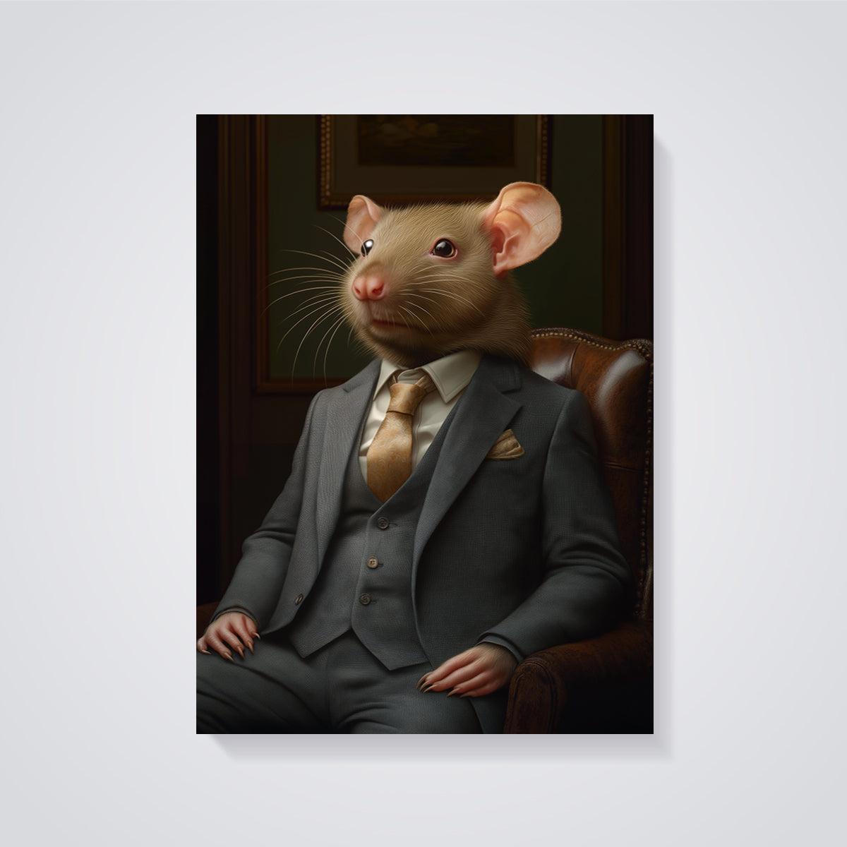 Dapper Rat Portrait Print unframed on a grey background