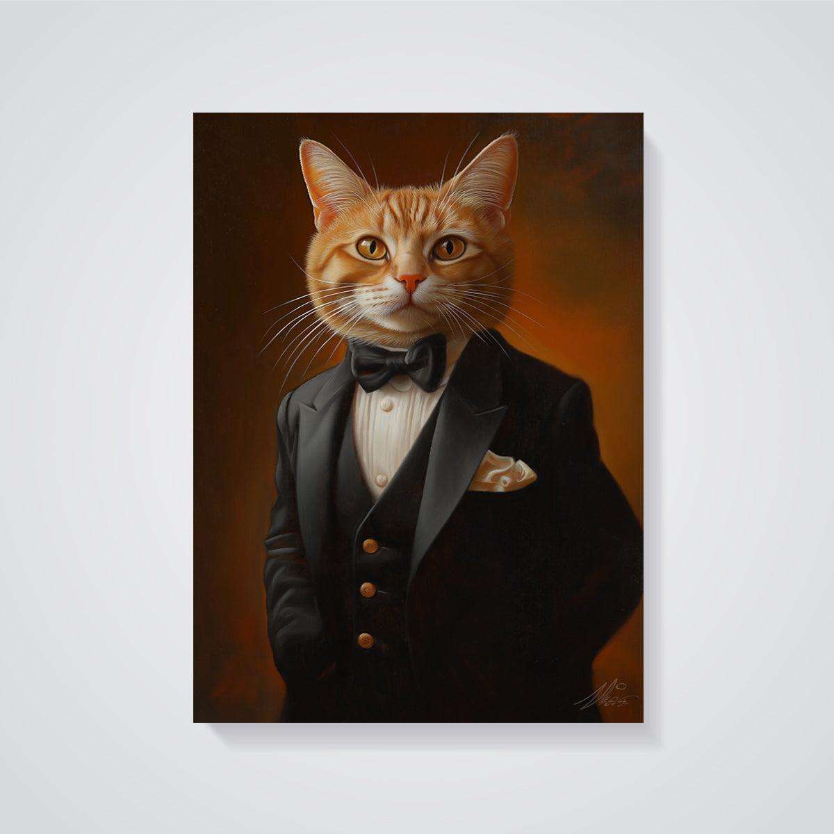 Dapper Tuxedo Cat Print unframed on a grey background