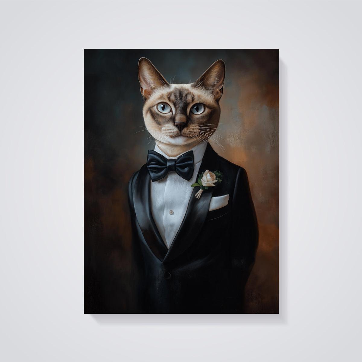 Dapper Tuxedo Cat Print Aesthetic unframed on a grey background