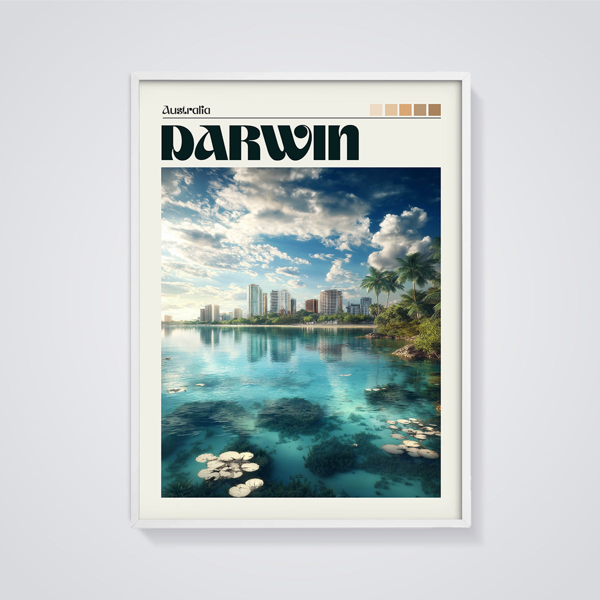 Darwin Australia Skyline Print framed in white on a grey background