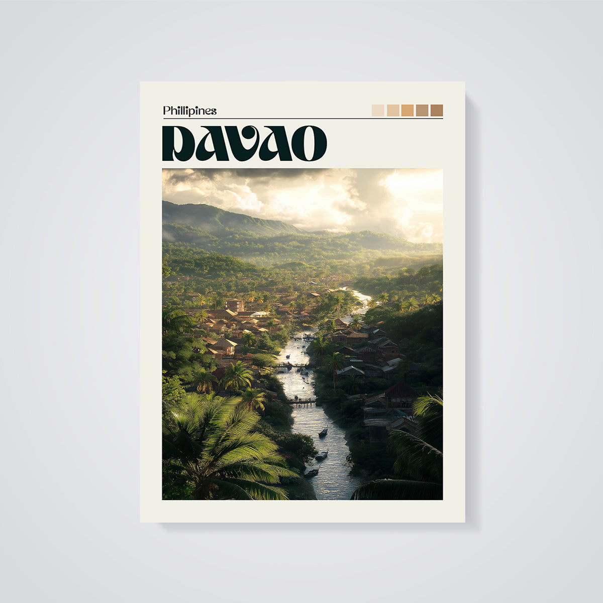 Davao Philippines River Village Print unframed on a grey background