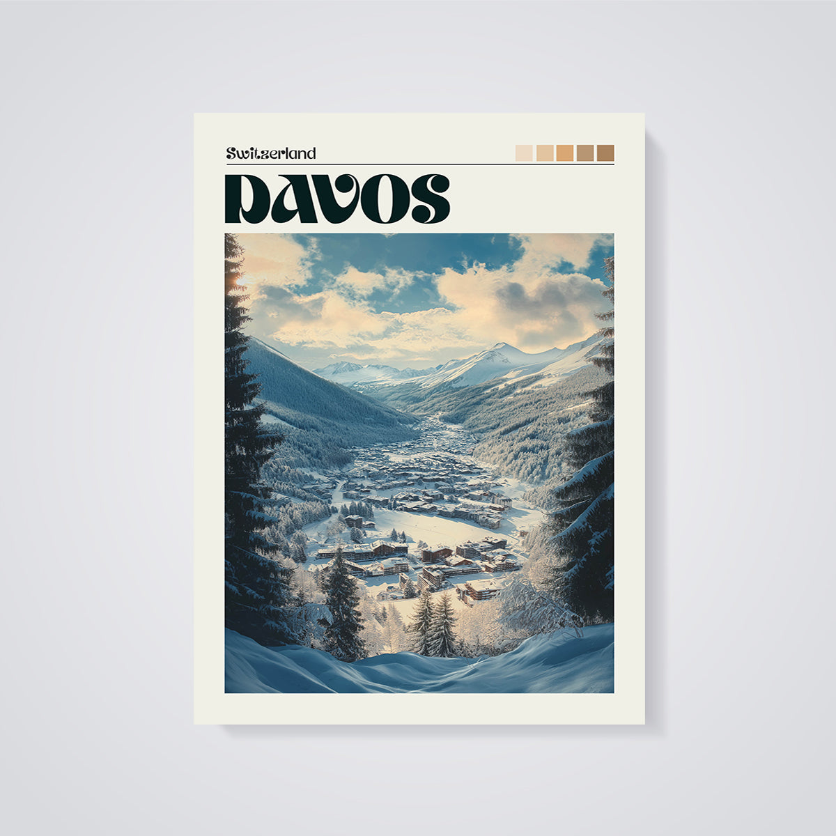 Davos Switzerland Winter Print unframed on a grey background