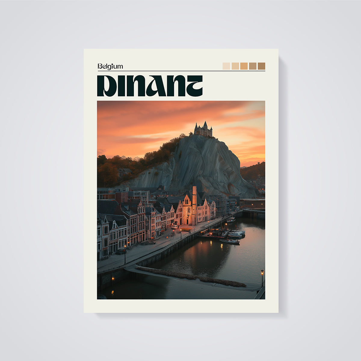 Dinant Belgium Cityscape Print unframed on a grey background