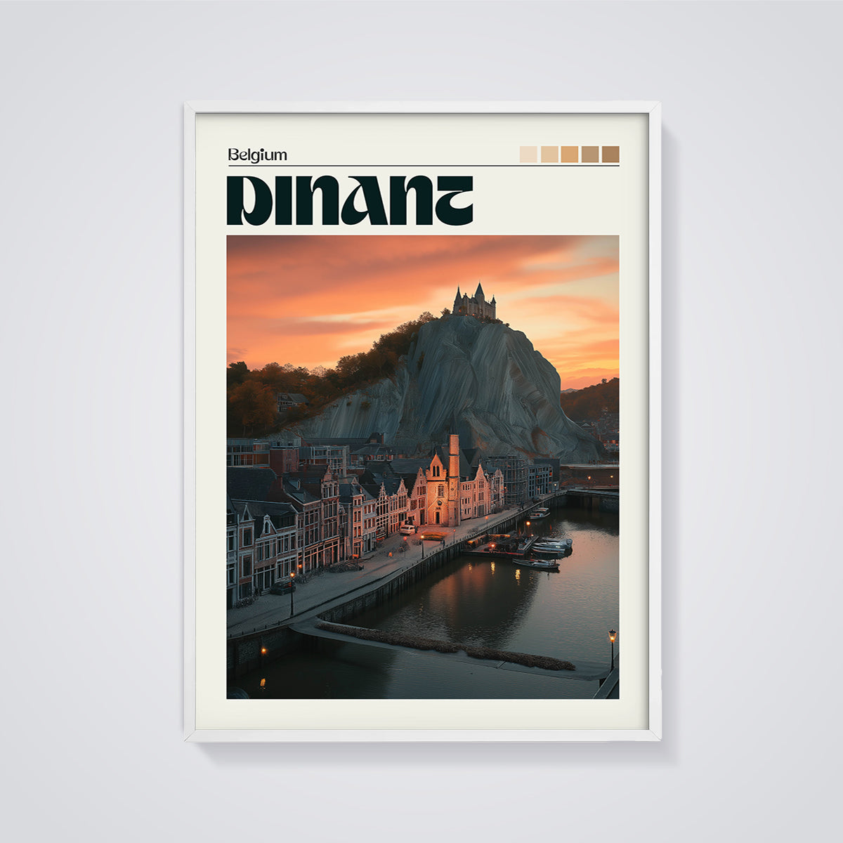 Dinant Belgium Cityscape Print framed in white on a grey background