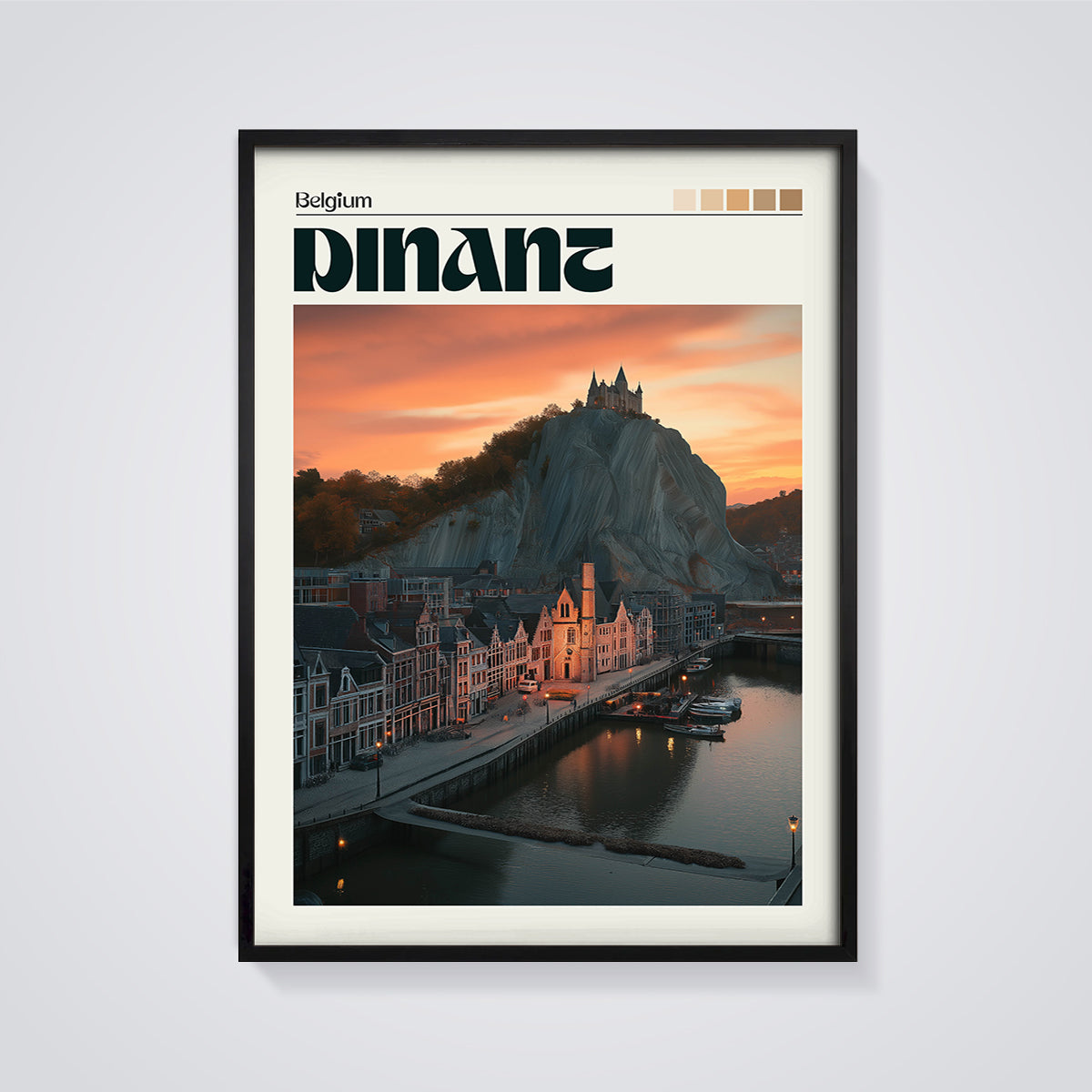 Dinant Belgium Cityscape Print framed in black on a grey background