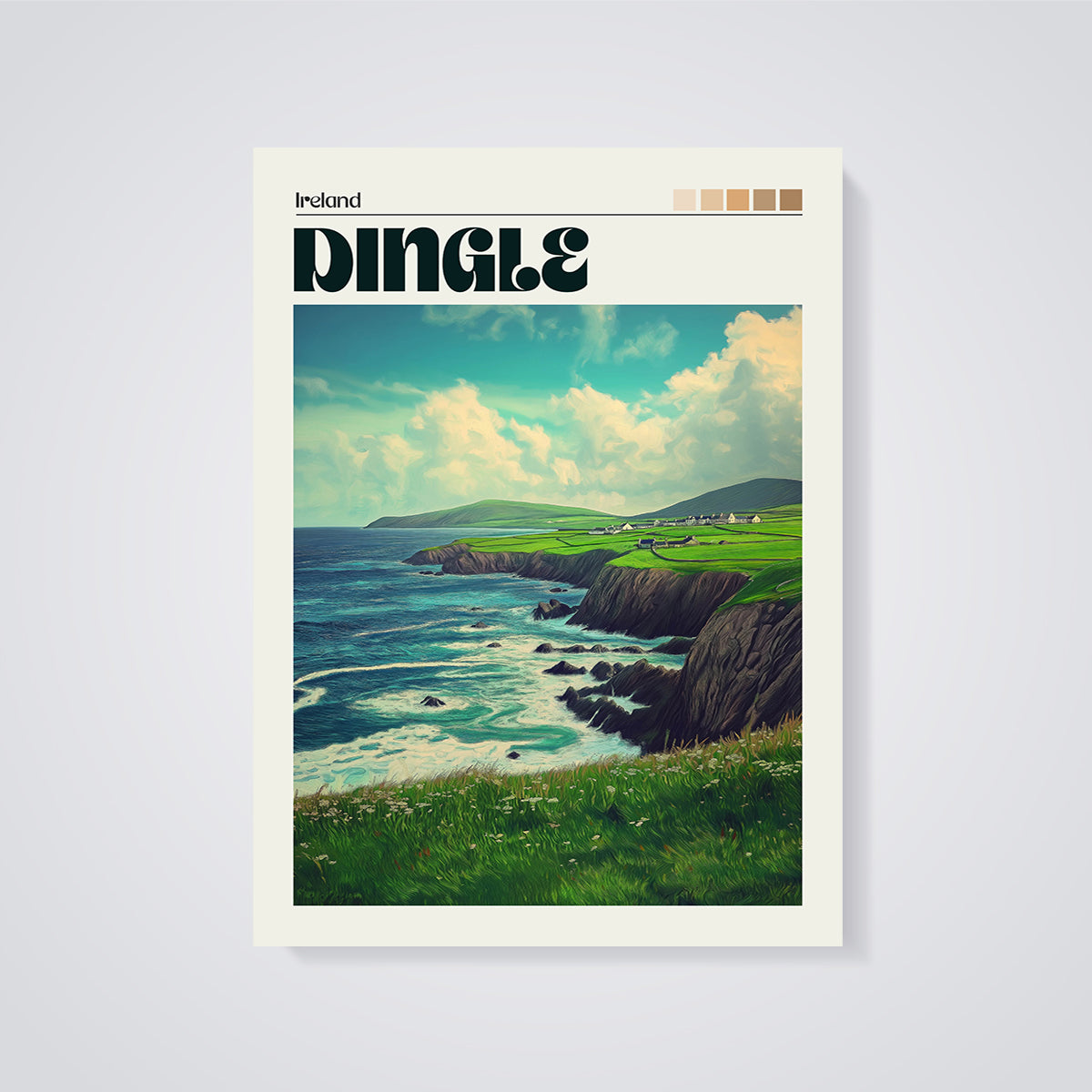 Dingle Cliffs & Ocean Print unframed on a grey background