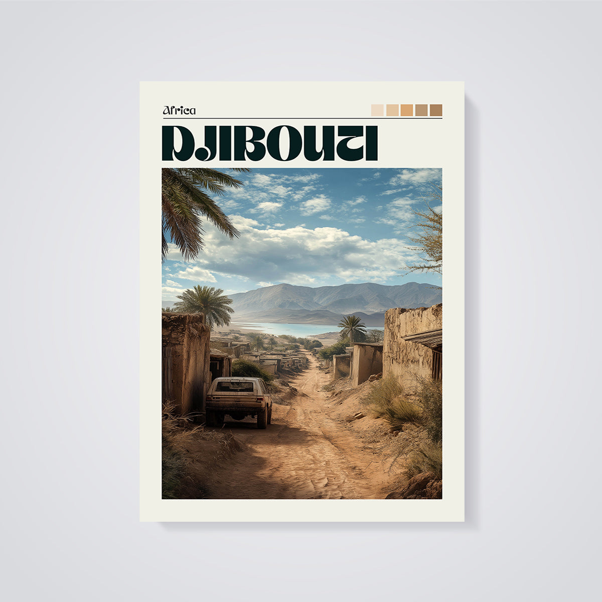 Djibouti Desert Village Print unframed on a grey background