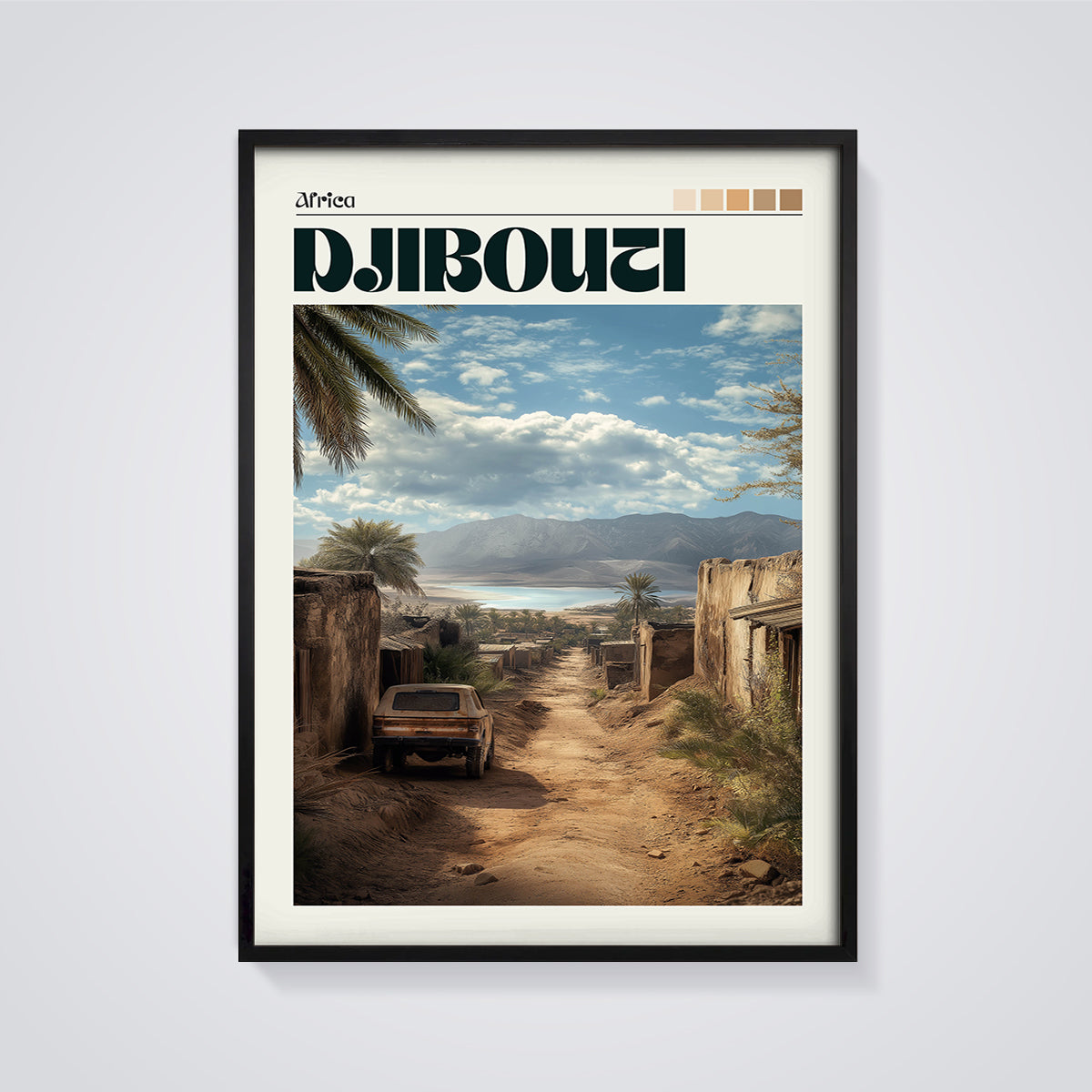 Djibouti Dusty Road Print framed in black on a grey background