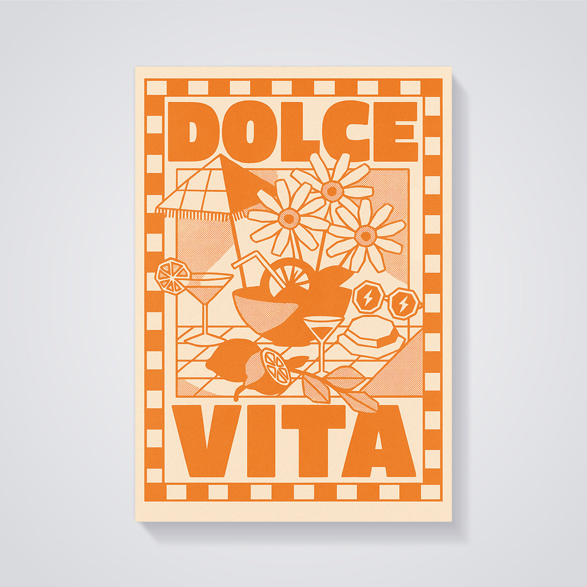 Dolce Vita Summer Scene Print unframed on a grey background