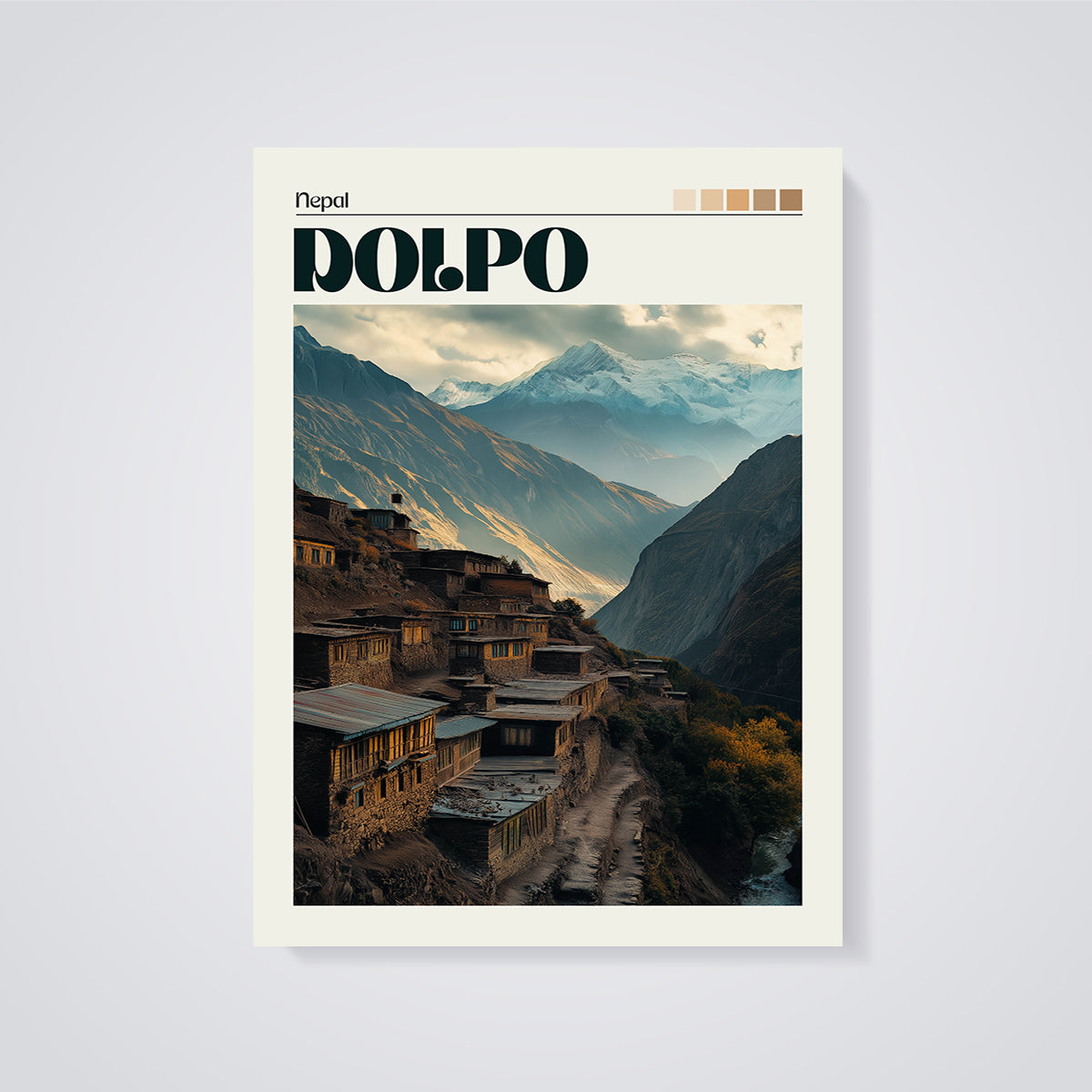 Dolpo Nepal Village Print unframed on a grey background