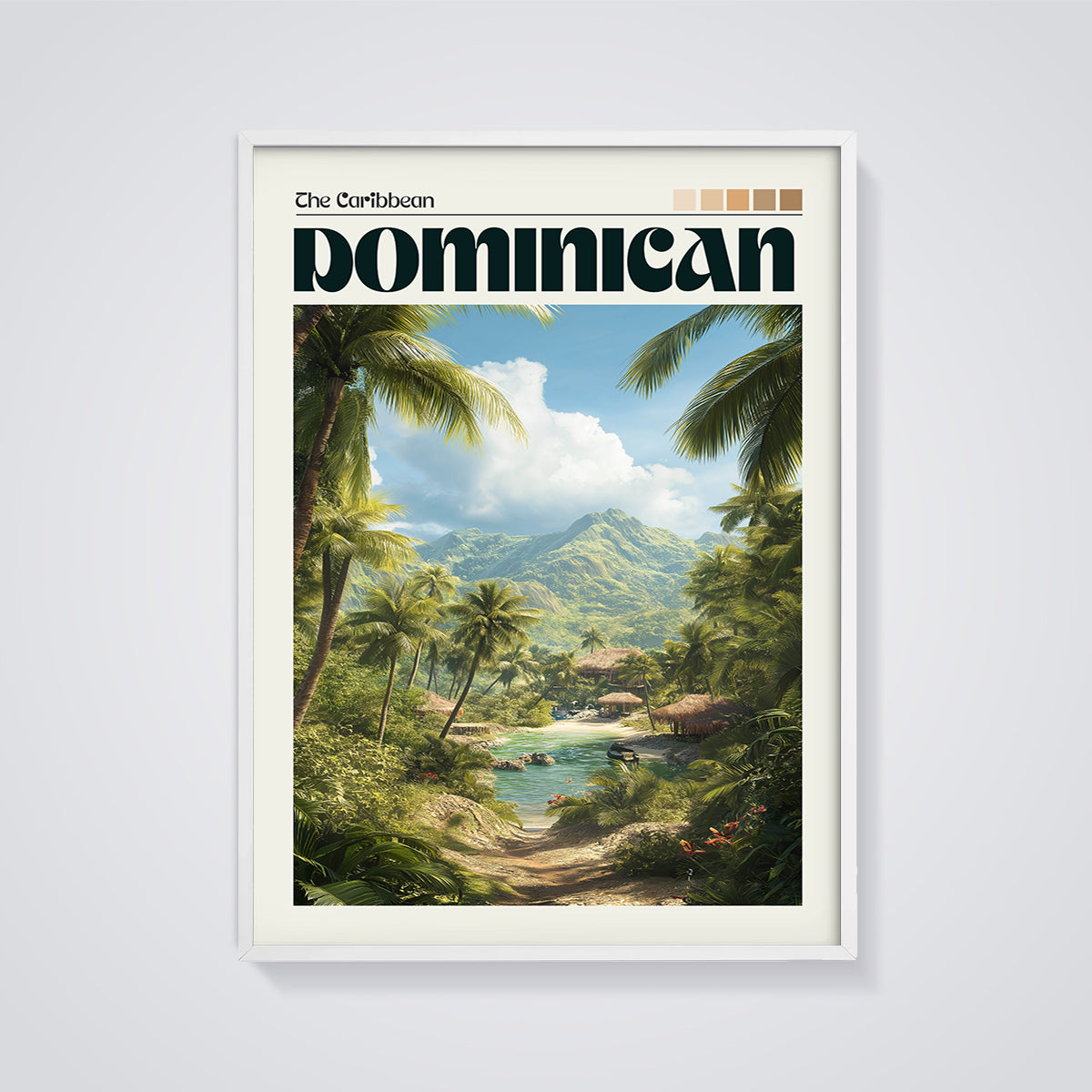 Dominican Republic Tropical Lagoon Print framed in white on a grey background