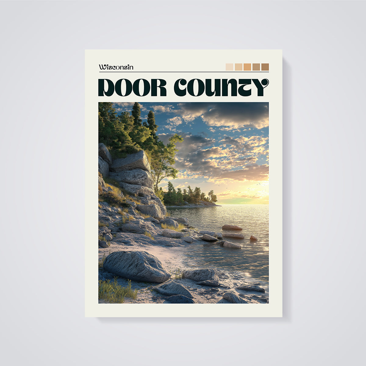 Door County Golden Hour Coast Print unframed on a grey background